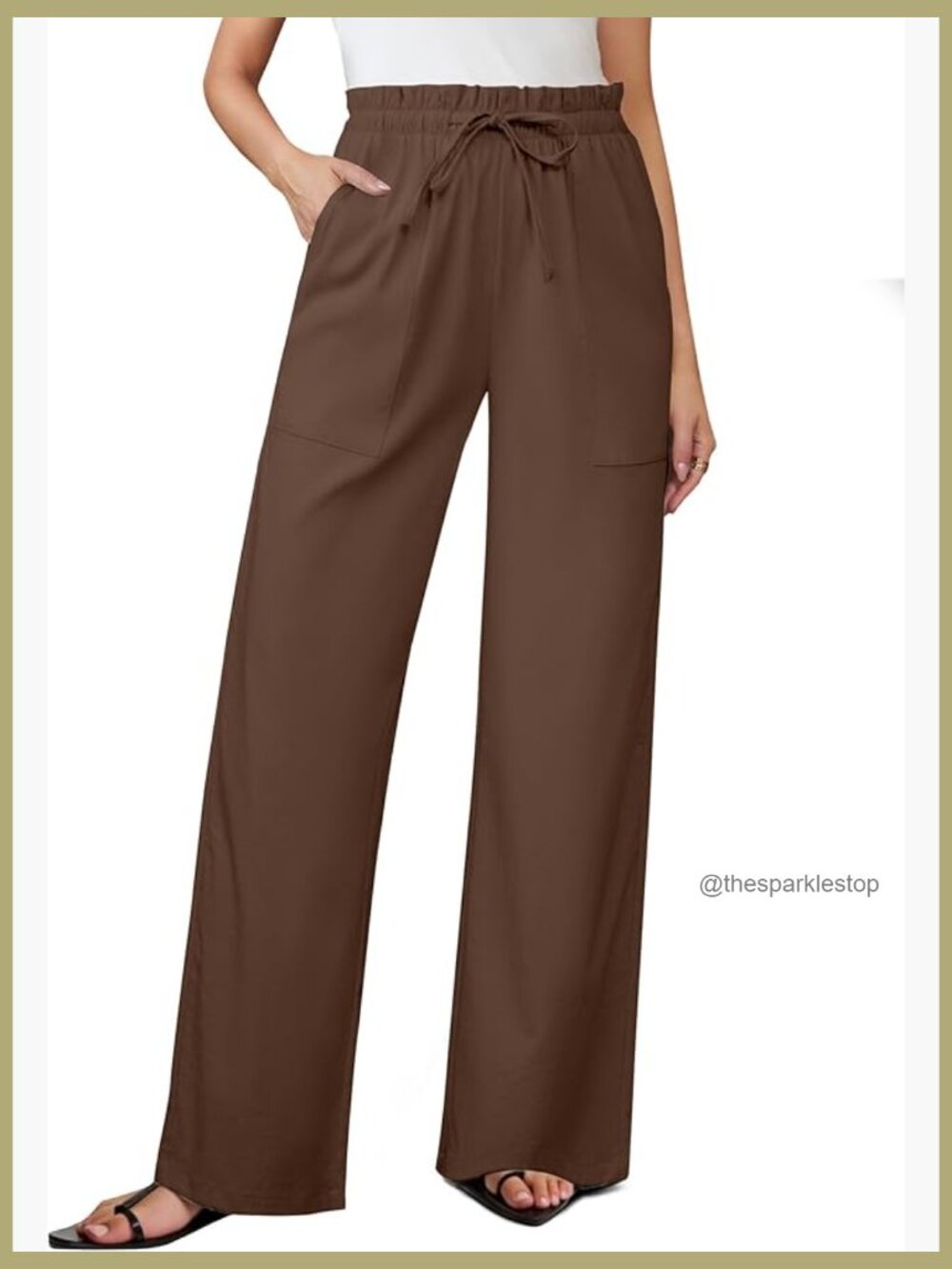 Linen Wide Leg Pants, High Waisted Flowy Palazzo with Pockets Drawstring - Picture 1 of 7